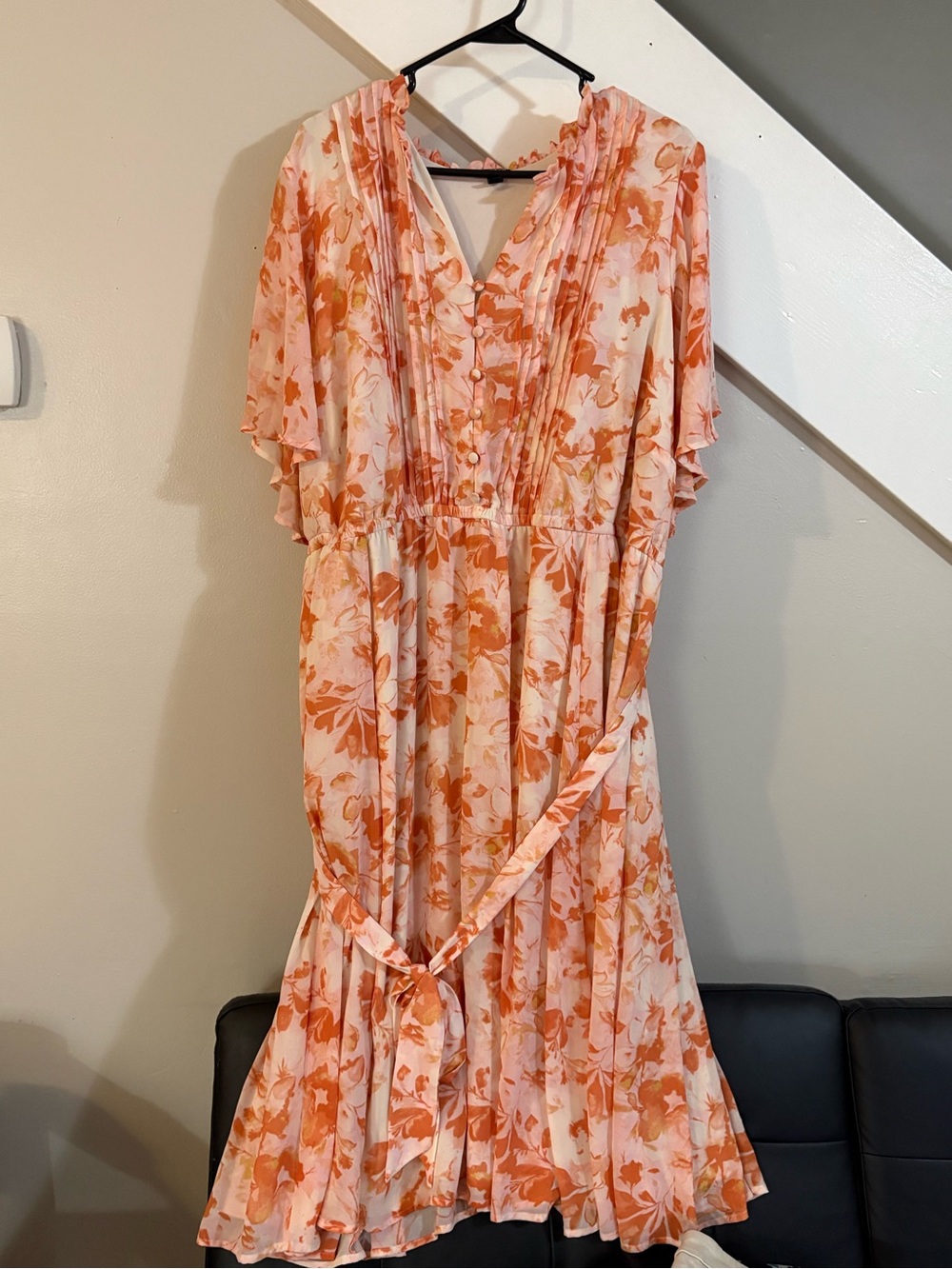 torrid Floral Flutter Sleeve Orange Dress size 4